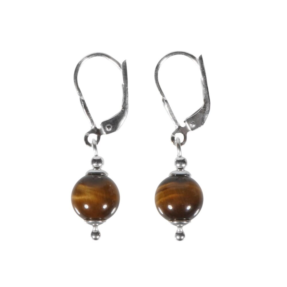 Zilveren oorbellen tijgeroog rond 8 mm Zilveren oorbellen tijgeroog rond 8 mm