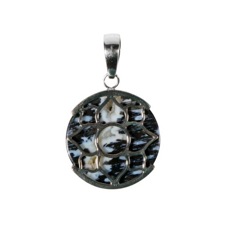 Zilveren hanger versteend palm hout | rond 2,5 cm