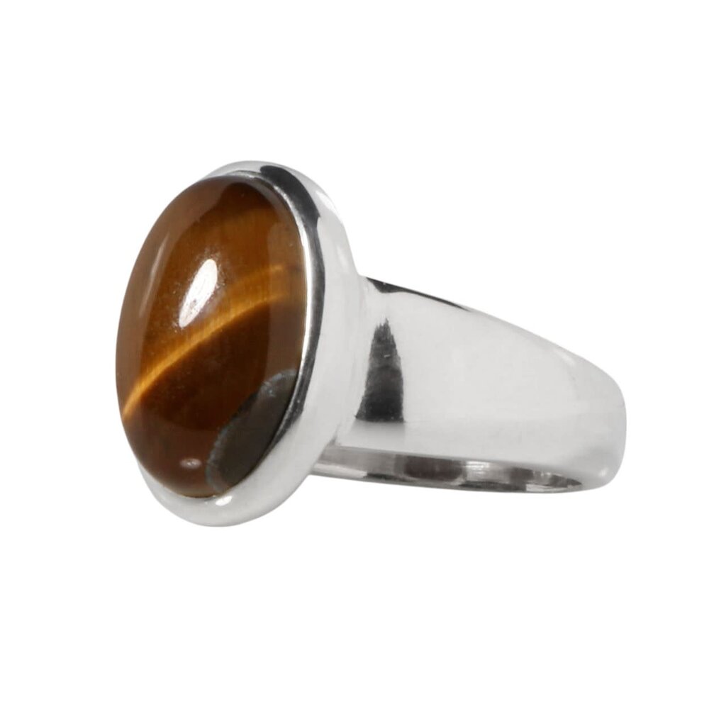 Zilveren ring tijgeroog maat 17 1/2 | ovaal 1,3 x 0,9 cm Zilveren ring tijgeroog maat 17 1/2 | ovaal 1,3 x 0,9 cm
