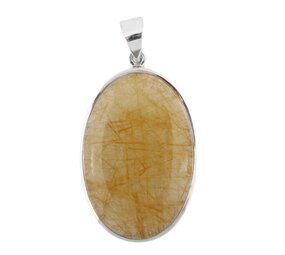 Zilveren hanger rutielkwarts | ovaal 3,8 x 2,5 cm Zilveren hanger rutielkwarts | ovaal 3,8 x 2,5 cm