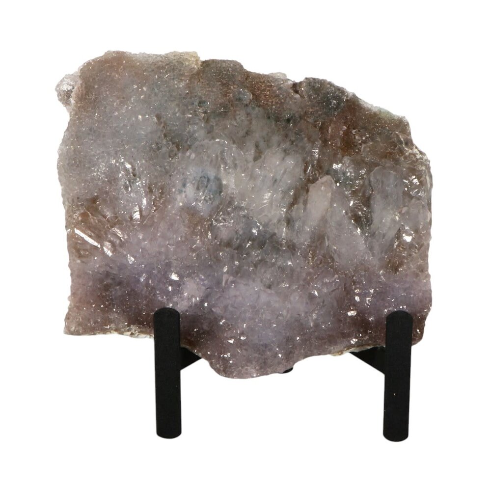 Amethist bloem met prasioliet cluster op standaard 14,5 x 13 x 1 cm | 515 gram