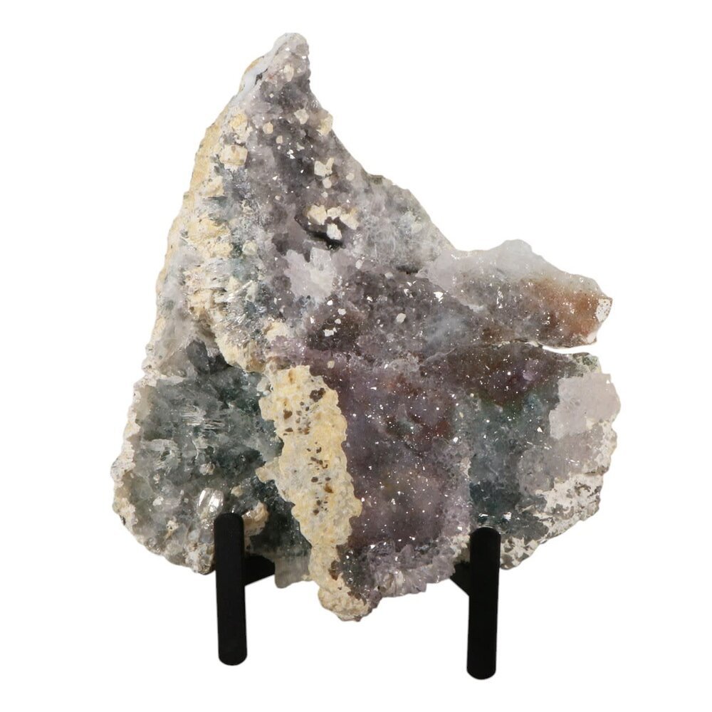 Amethist bloem met prasioliet cluster op standaard 19 x 14,5 x 2 cm | 1011 gram Amethist bloem met prasioliet cluster op standaard 19 x 14,5 x 2 cm | 1011 gram