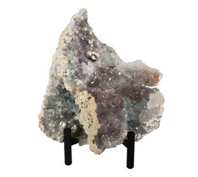 Amethist  bloem met prasioliet cluster op standaard 19 x 14,5 x 2 cm | 1011 gram Amethist  bloem met prasioliet cluster op standaard 19 x 14,5 x 2 cm | 1011 gram