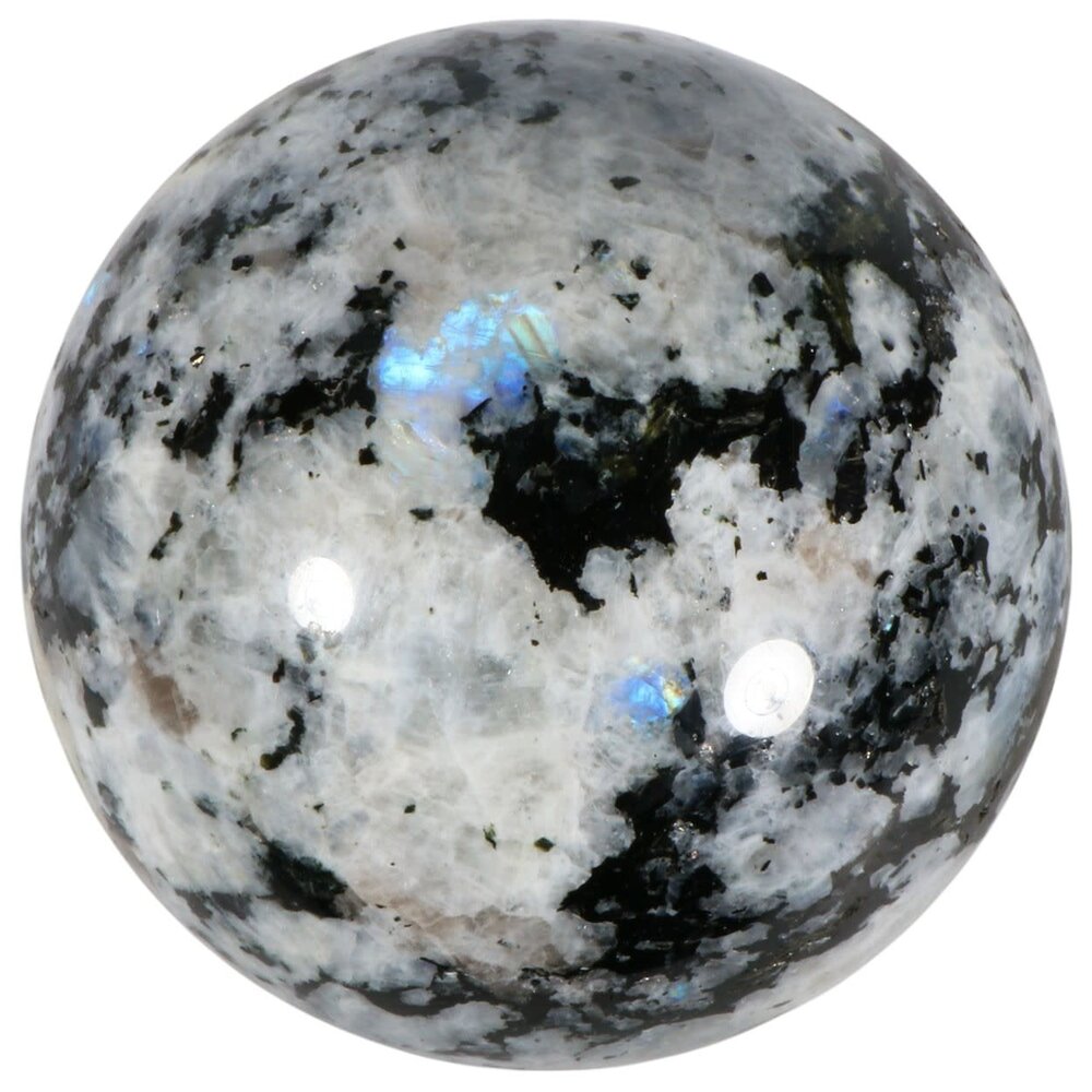 Maansteen (regenboog) met toermalijn bol 110 mm | 1843 gram