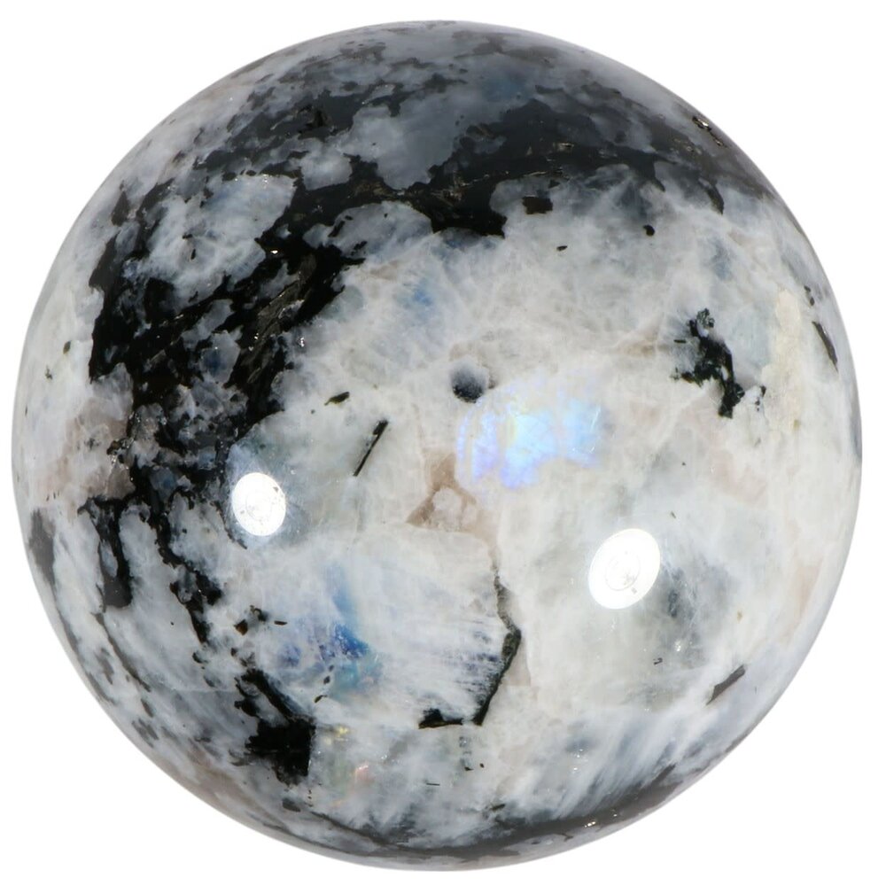 Maansteen (regenboog) met toermalijn bol 110 mm | 1843 gram