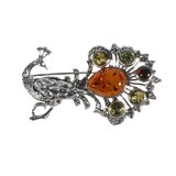 Zilveren broche barnsteen | pauw