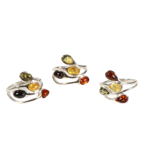 Zilveren ring barnsteen maat 17 1/2 | 4 ovale stenen Zilveren ring barnsteen maat 17 1/2 | 4 ovale stenen