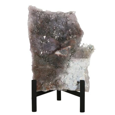 Amethist  bloem met prasioliet cluster op standaard 15 x 11,5 x 2,5 cm | 969 gram Amethist  bloem met prasioliet cluster op standaard 15 x 11,5 x 2,5 cm | 969 gram