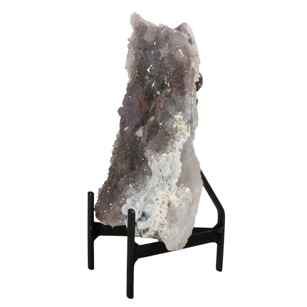 Amethist  bloem met prasioliet cluster op standaard 15 x 11,5 x 2,5 cm | 969 gram Amethist  bloem met prasioliet cluster op standaard 15 x 11,5 x 2,5 cm | 969 gram