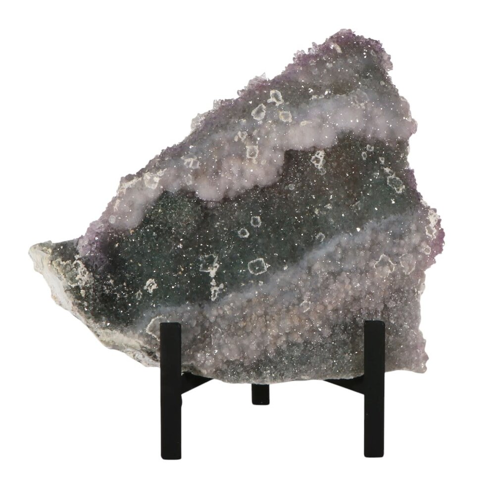 Amethist  bloem met prasioliet cluster op standaard 18,5 x 17,5 x 1 cm | 1027 gram