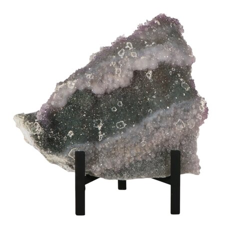 Amethist  bloem met prasioliet cluster op standaard 18,5 x 17,5 x 1 cm | 1027 gram