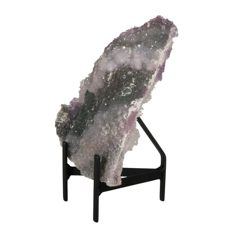 Amethist  bloem met prasioliet cluster op standaard 18,5 x 17,5 x 1 cm | 1027 gram