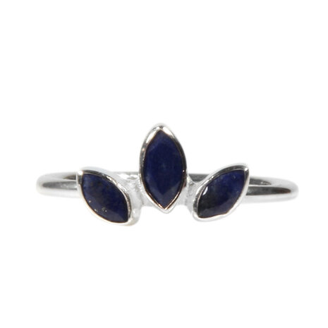 Zilveren ring lapis lazuli maat 20 | 3 markies geslepen stenen Zilveren ring lapis lazuli maat 20 | 3 markies geslepen stenen