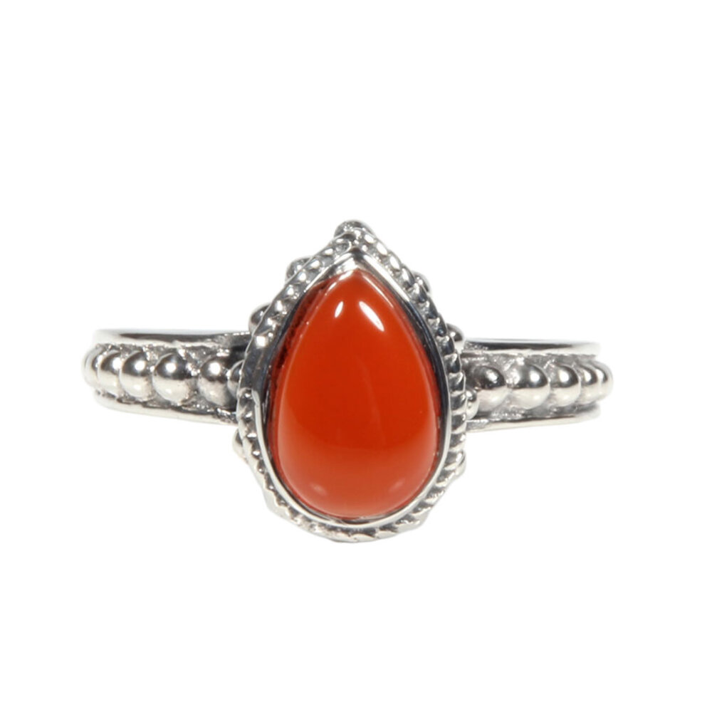 Zilveren ring carneool maat 18 1/2 | druppel bewerkte rand Zilveren ring carneool maat 18 1/2 | druppel bewerkte rand
