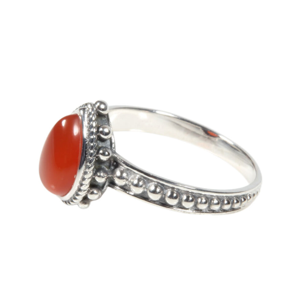 Zilveren ring carneool maat 18 1/2 | druppel bewerkte rand Zilveren ring carneool maat 18 1/2 | druppel bewerkte rand