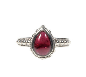 Zilveren ring granaat maat 16 | druppel bewerkte rand