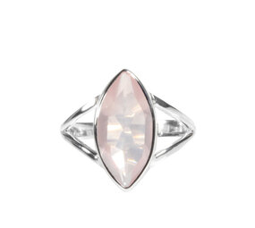 Zilveren ring rozenkwarts maat 19 | markies facet 1,6 x 0,8 cm Zilveren ring rozenkwarts maat 19 | markies facet 1,6 x 0,8 cm