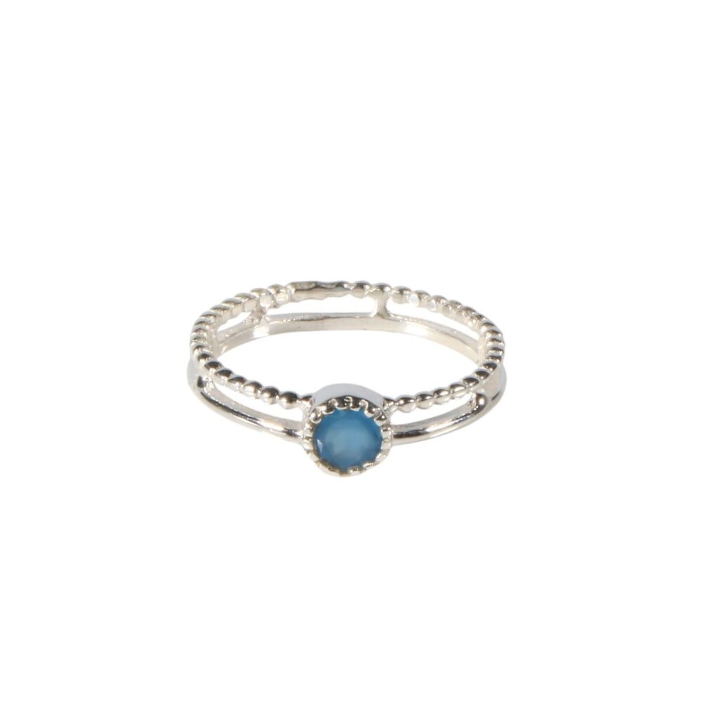 Zilveren ring aquamarijn maat 20 | dubbele rand rond facet