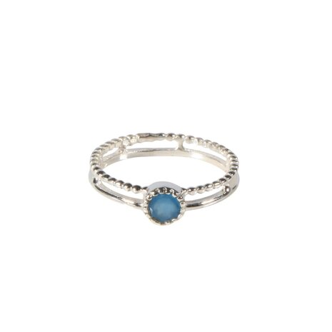 Zilveren ring aquamarijn maat 20 | dubbele rand rond facet