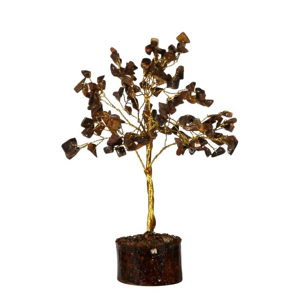 Tijgeroog edelsteen boompje (goudkleurig) 18 cm