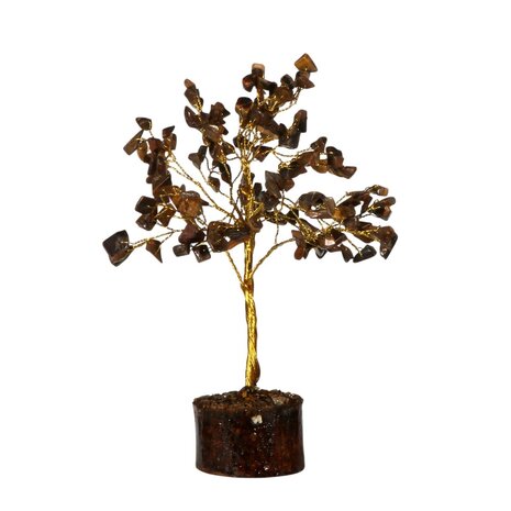 Tijgeroog edelsteen boompje (goudkleurig) 18 cm