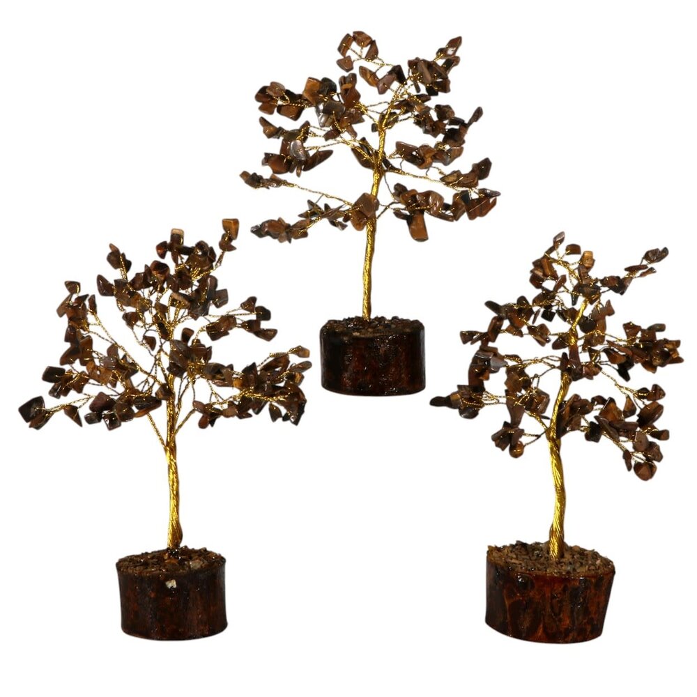 Tijgeroog edelsteen boompje op hout 18 cm Tijgeroog edelsteen boompje op hout 18 cm