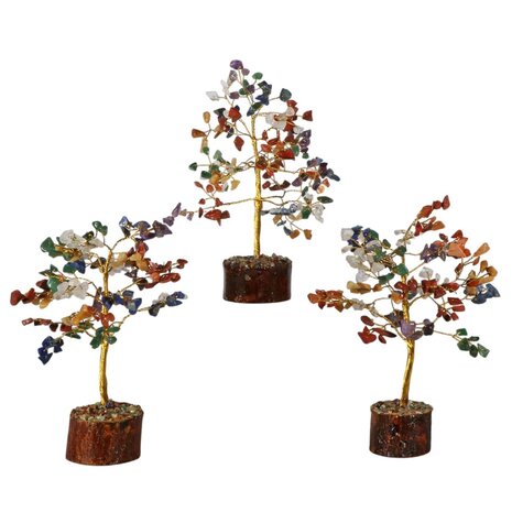 Chakra edelsteen boompje op hout 18 cm Chakra edelsteen boompje op hout 18 cm