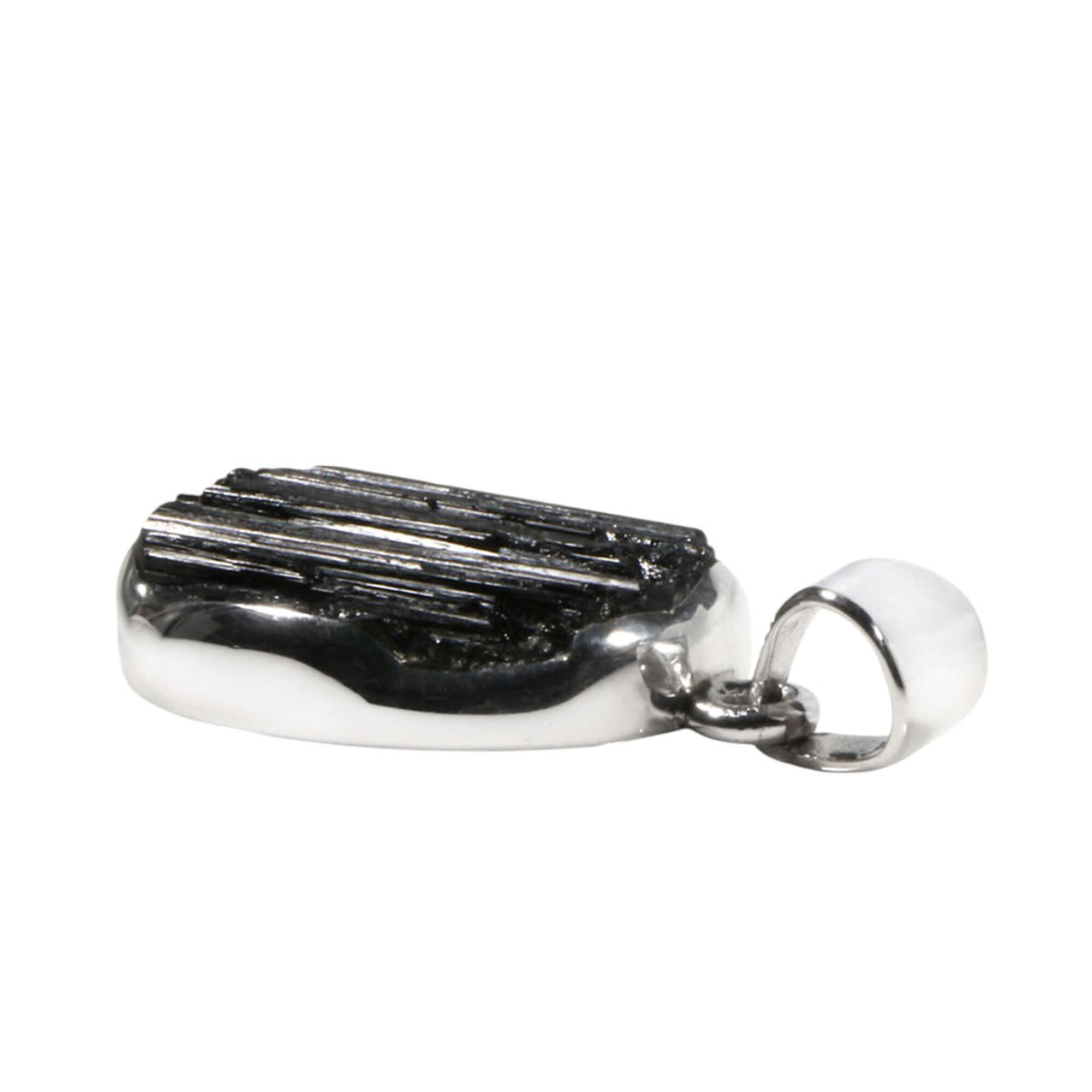Zilveren hanger toermalijn (zwart) | ovaal ruw gezet 3,3 x 1,5 cm