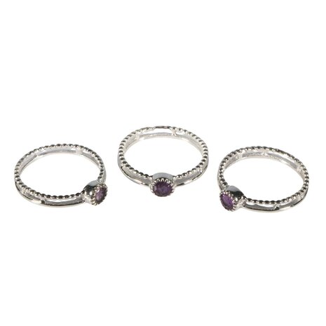 Zilveren ring amethist maat 16 1/2 | dubbele rand rond facet