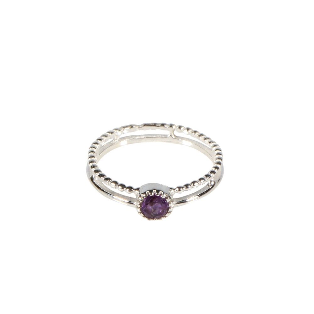Zilveren ring amethist maat 16 1/2 | dubbele rand rond facet