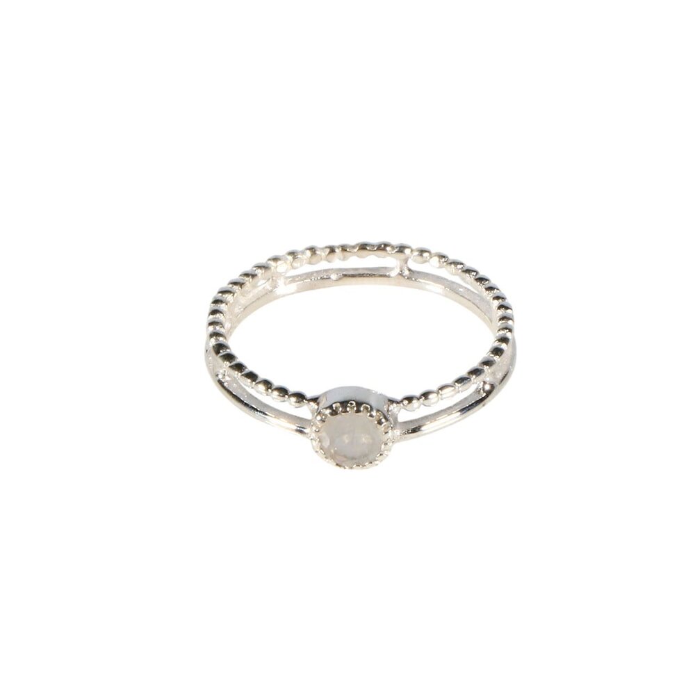 Zilveren ring maansteen (regenboog) maat 18 | dubbele rand rond facet Zilveren ring maansteen (regenboog) maat 18 | dubbele rand rond facet