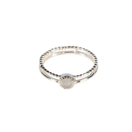 Zilveren ring maansteen (regenboog) maat 19 1/2 | dubbele rand rond facet