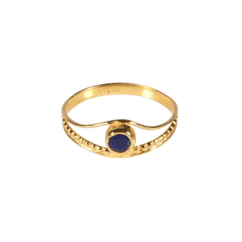 Vergulde ring lapis lazuli maat 19 | rond facet boogje Vergulde ring lapis lazuli maat 19 | rond facet boogje