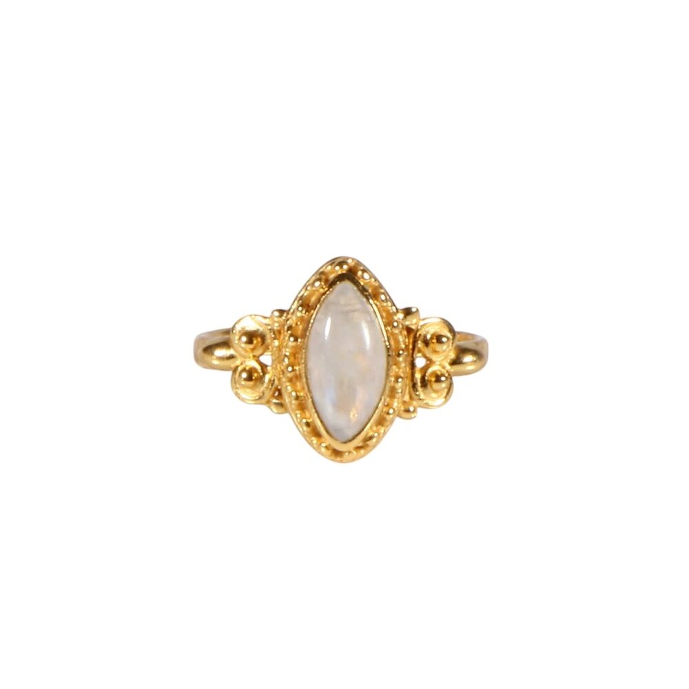 Vergulde ring maansteen (regenboog) maat 17 | markies spiralen