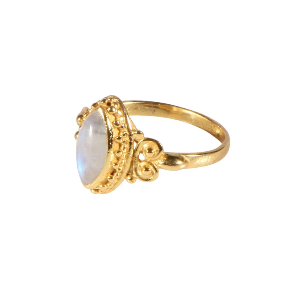 Vergulde ring maansteen (regenboog) maat 17 | markies spiralen