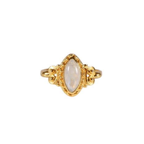 Vergulde ring maansteen (regenboog) maat 16 | markies spiralen Vergulde ring maansteen (regenboog) maat 16 | markies spiralen