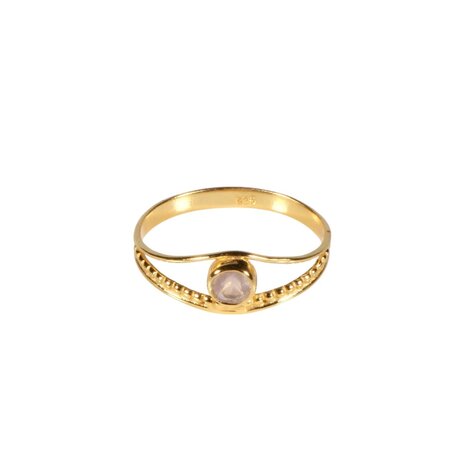 Vergulde ring rozenkwarts maat 19 | rond facet boogje Vergulde ring rozenkwarts maat 19 | rond facet boogje
