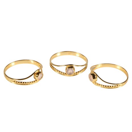 Vergulde ring rozenkwarts maat 19 | rond facet boogje Vergulde ring rozenkwarts maat 19 | rond facet boogje