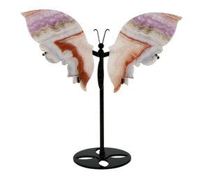 Amethist met kantagaat vlinder op standaard 26 x 13,5 x 0,5 cm | 549 gram Amethist met kantagaat vlinder op standaard 26 x 13,5 x 0,5 cm | 549 gram