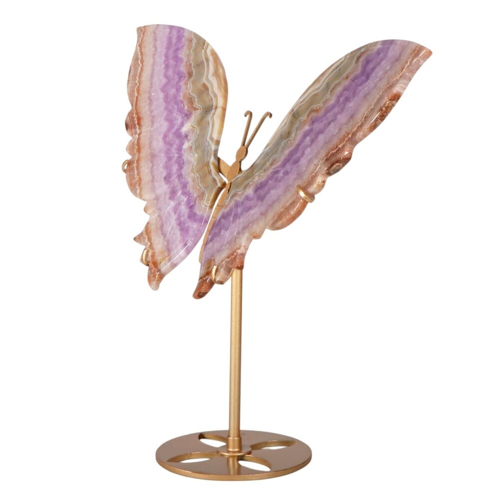 Amethist met kantagaat vlinder op standaard 29,5 x 17 x 0,5 cm | 690 gram Amethist met kantagaat vlinder op standaard 29,5 x 17 x 0,5 cm | 690 gram