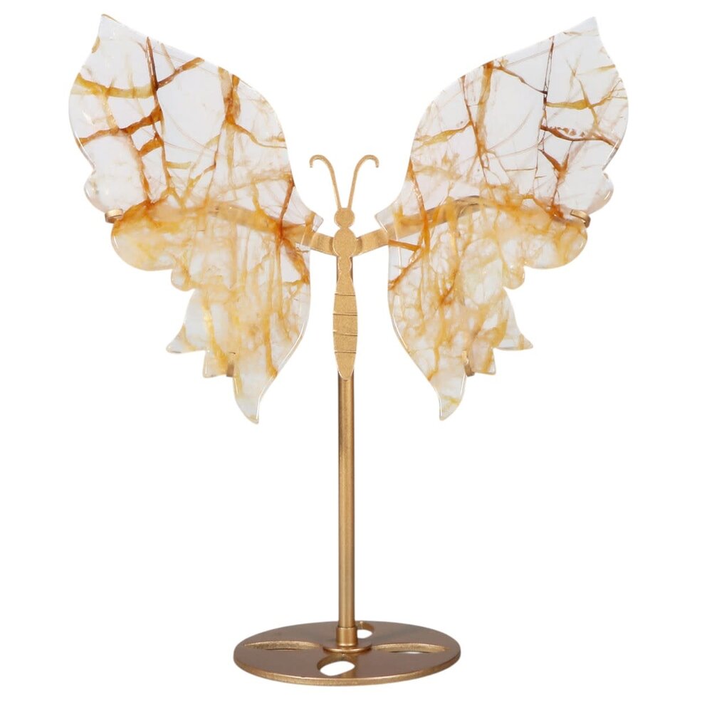 Golden healer (limonietkwarts) vlinder op standaard 23,5 x 16 x 0,5 cm | 626 gram Golden healer (limonietkwarts) vlinder op standaard 23,5 x 16 x 0,5 cm | 626 gram