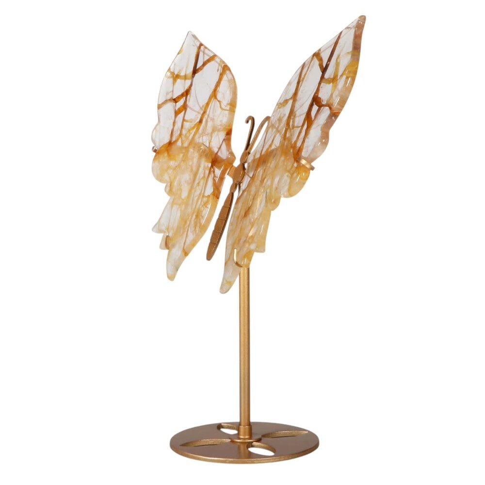 Golden healer (limonietkwarts) vlinder op standaard 23,5 x 16 x 0,5 cm | 626 gram Golden healer (limonietkwarts) vlinder op standaard 23,5 x 16 x 0,5 cm | 626 gram