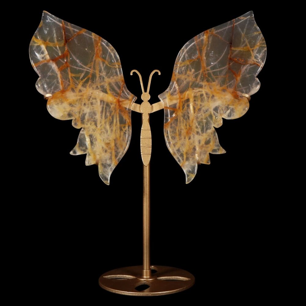 Golden healer (limonietkwarts) vlinder op standaard 23,5 x 16 x 0,5 cm | 626 gram Golden healer (limonietkwarts) vlinder op standaard 23,5 x 16 x 0,5 cm | 626 gram