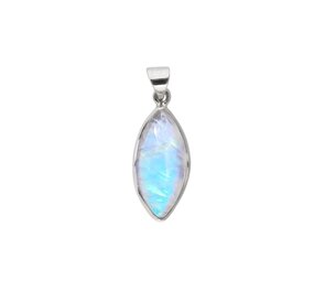 Zilveren hanger maansteen (regenboog) | markies 2,4 x 1,1 cm