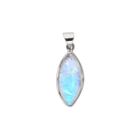 Zilveren hanger maansteen (regenboog) | markies 2,4 x 1,1 cm