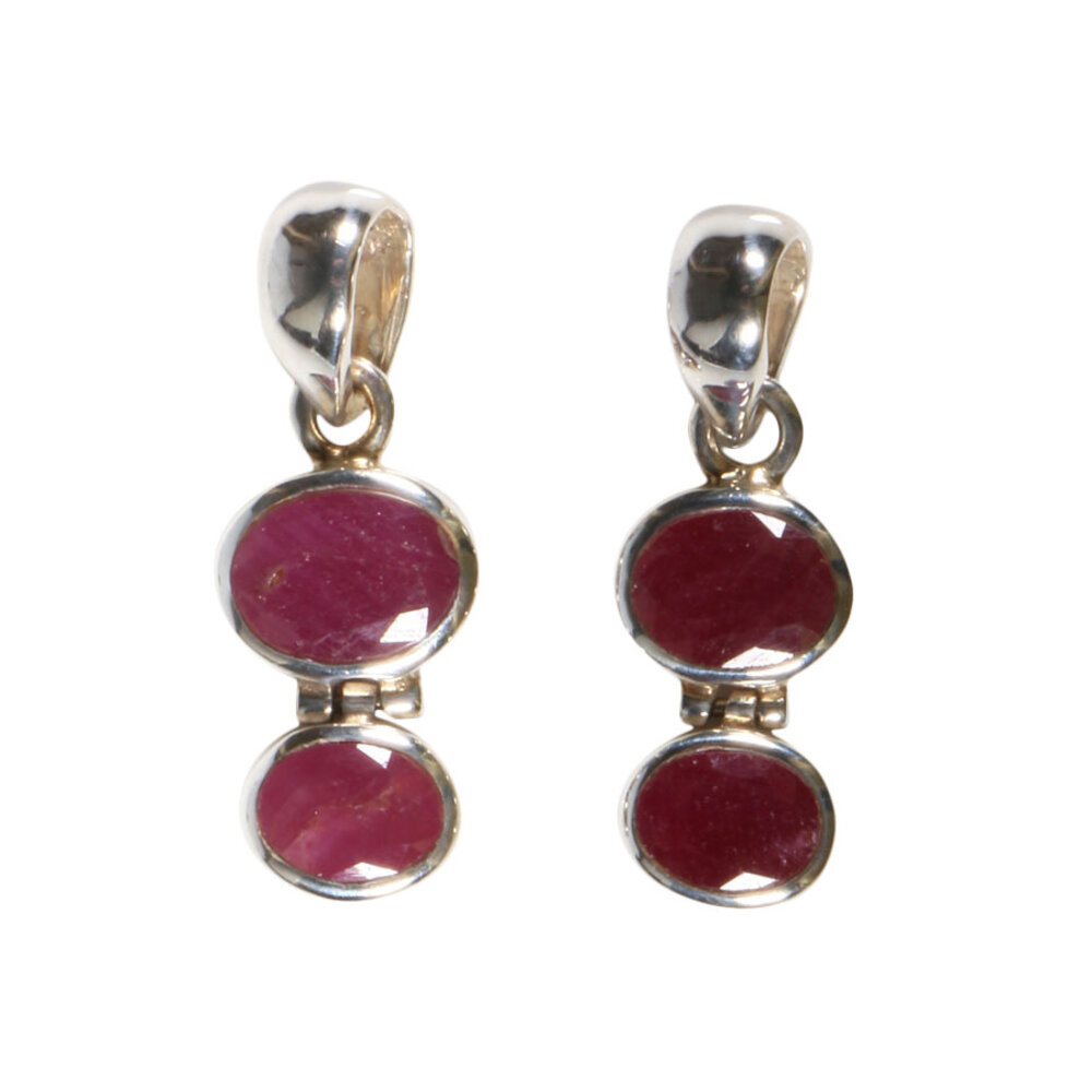 Zilveren hanger robijn | 2 facet ovalen 3,1 cm lang