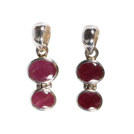 Zilveren hanger robijn | 2 facet ovalen 3,1 cm lang