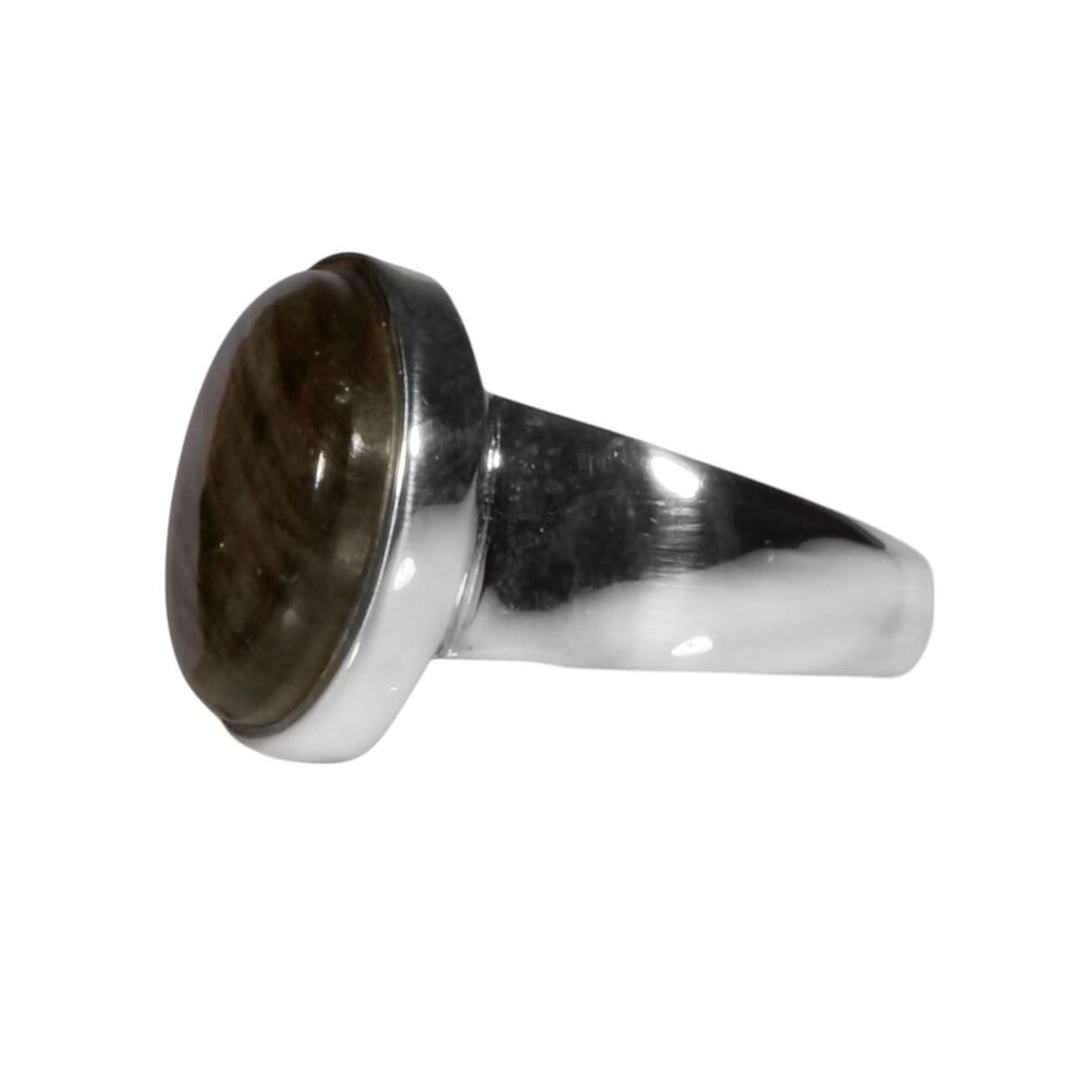 Zilveren ring labradoriet maat 18 | rond 1,4 cm