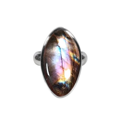 Zilveren ring labradoriet maat 17 1/2 | markies 2,5 x 1,3 cm