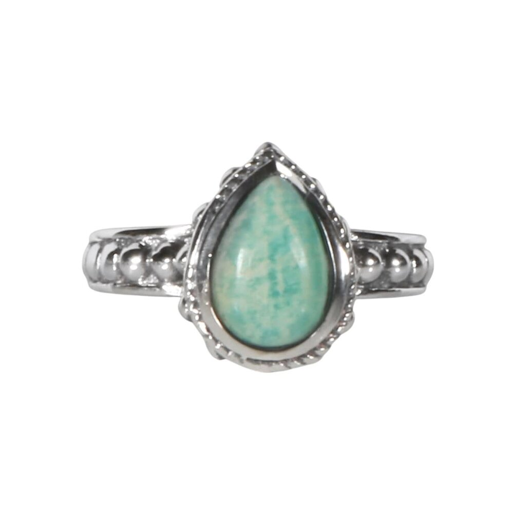 Zilveren ring amazoniet maat 18 1/2 | druppel bewerkte rand Zilveren ring amazoniet maat 18 1/2 | druppel bewerkte rand